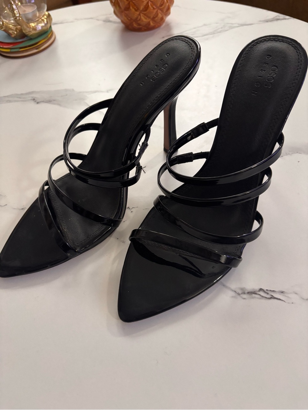 ASOS Black Patent Strappy Pointed Heels